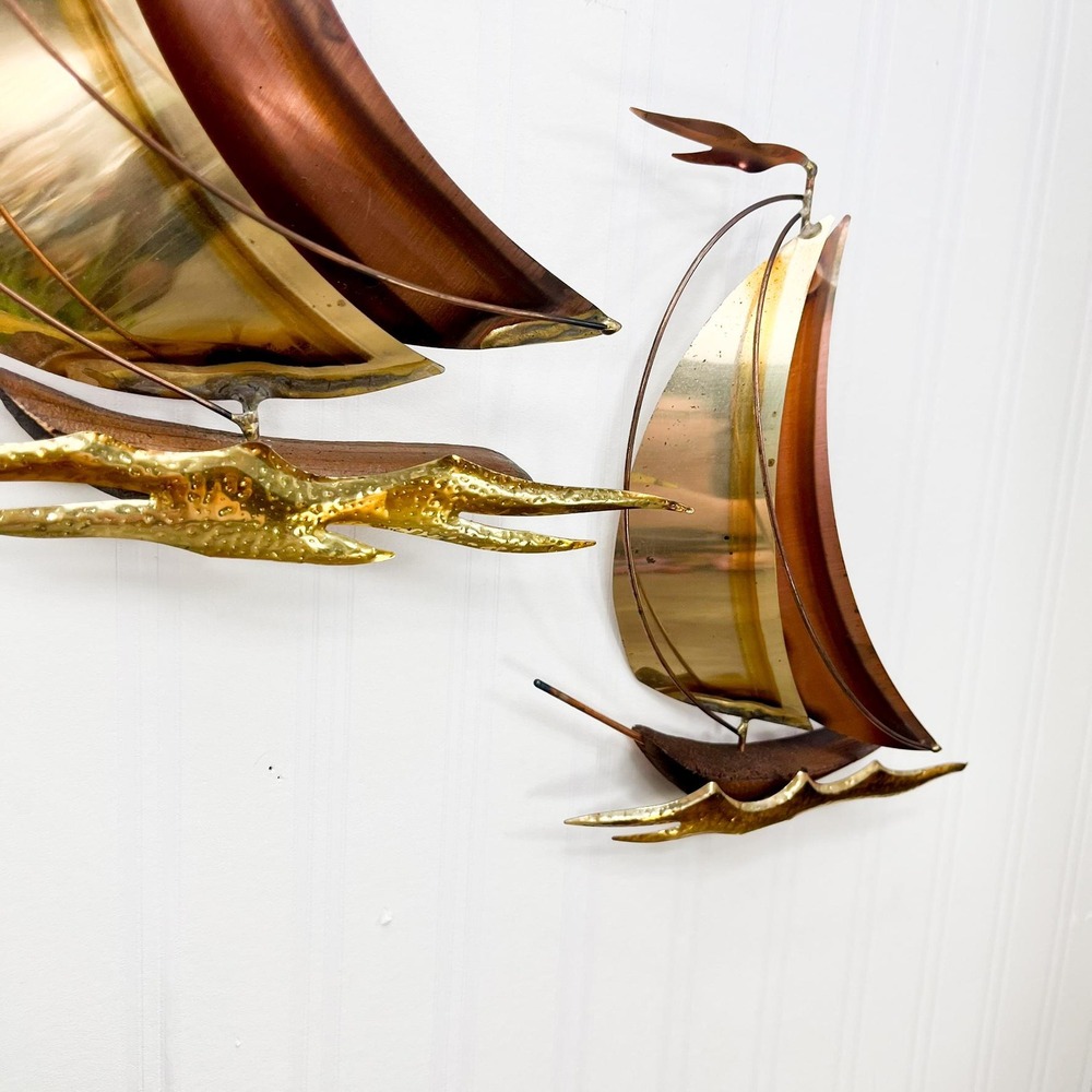 MCM Brass Sailboat Set of 2 - Vintage Sail boat Decor - Picture 4 of 11